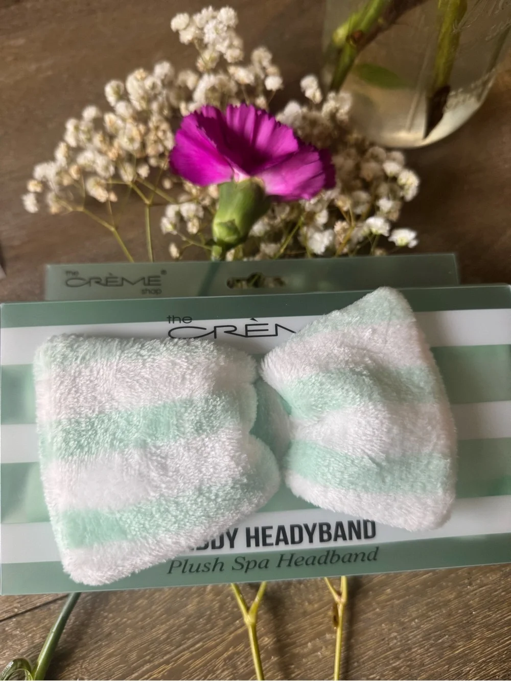 Plush Mint Green & White Spa Bow Headband by The Crème Shop Acne Patches